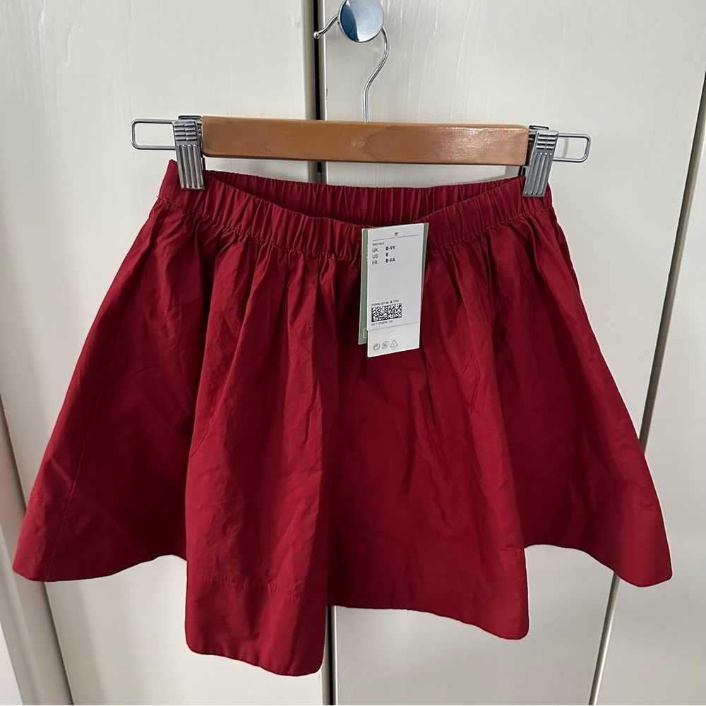 H&M Girls Deep Red Skirt Size 8 Organic Cotton NWT
